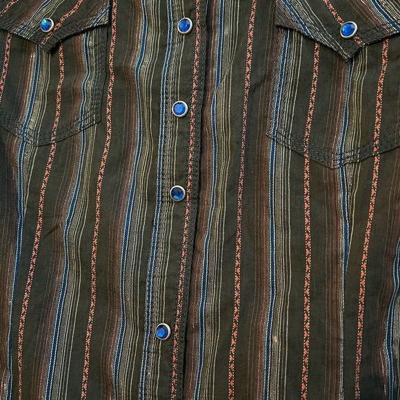 Rock by Wrangler Silver and Blue Jeweled Button Down - Picture 3 of 4